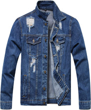 Load image into Gallery viewer, Distressed Sky Blue Ripped Denim Men&#39;s Slim Jacket