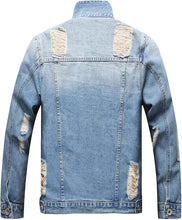 Load image into Gallery viewer, Distressed Sky Blue Ripped Denim Men&#39;s Slim Jacket