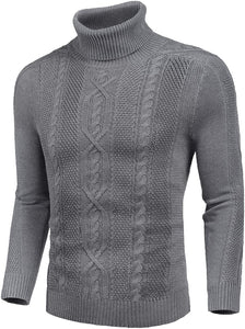 Honeycomb Knitted Pattern Dark Gray Pullover Turtleneck Sweater