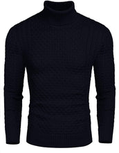 Load image into Gallery viewer, Honeycomb Knitted Pattern Dark Gray Pullover Turtleneck Sweater