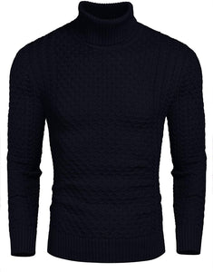 Men's Honeycomb Knit Wine Red Pullover Turtleneck Sweater