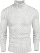 Load image into Gallery viewer, Men&#39;s Honeycomb Knitted Pattern Dark Gray Pullover Turtleneck Sweater