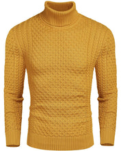 Load image into Gallery viewer, Men&#39;s Honeycomb Knit Wine Red Pullover Turtleneck Sweater