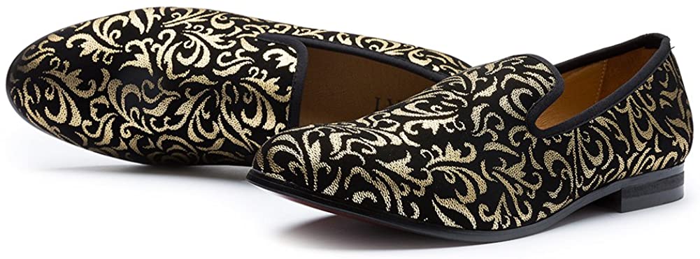 Men 's Casual Gold Leather Loafers Shoes