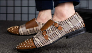 Luxury Brown Leather Spike Men's Shoe