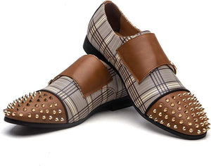 Luxury Brown Leather Spike Men's Shoe