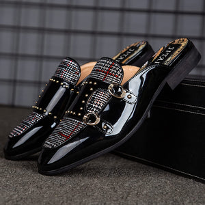 Mules Plaid Black Slip-On Men's Backless Loafers Shoes