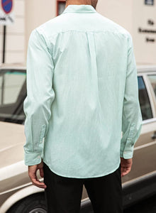 Men's Green Pinpoint Stripe Long Sleeve Fall Shirts