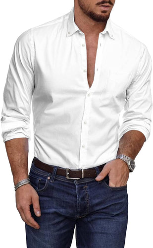 Men's Crisp White Button Down Long Sleeve Shirt