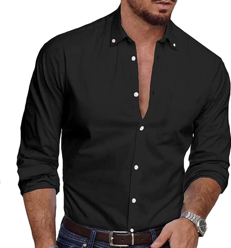 Men's Casual Black Button Down Long Sleeve Shirt