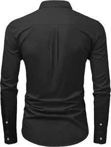 Men's Casual Black Button Down Long Sleeve Shirt