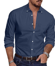 Load image into Gallery viewer, Men&#39;s Blue Pinpoint Stripe Long Sleeve Fall Shirts