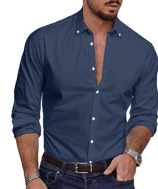 Men's Blue Pinpoint Stripe Long Sleeve Fall Shirts