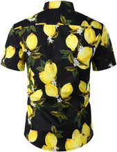 Load image into Gallery viewer, Printed Black-Yellow Button Down Short Sleeve Hawaiian Shirt