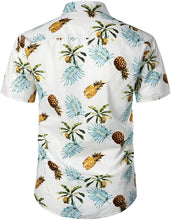 Load image into Gallery viewer, Printed White-Blue Button Down Short Sleeve Hawaiian Shirt
