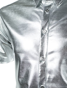 Men's Metallic Gold Short Sleeve Button Up Shirt