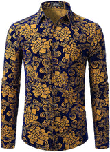 Load image into Gallery viewer, Men&#39;s Floral Vintage Khaki Velvet Rose Long Sleeve Casual Button Down Shirt