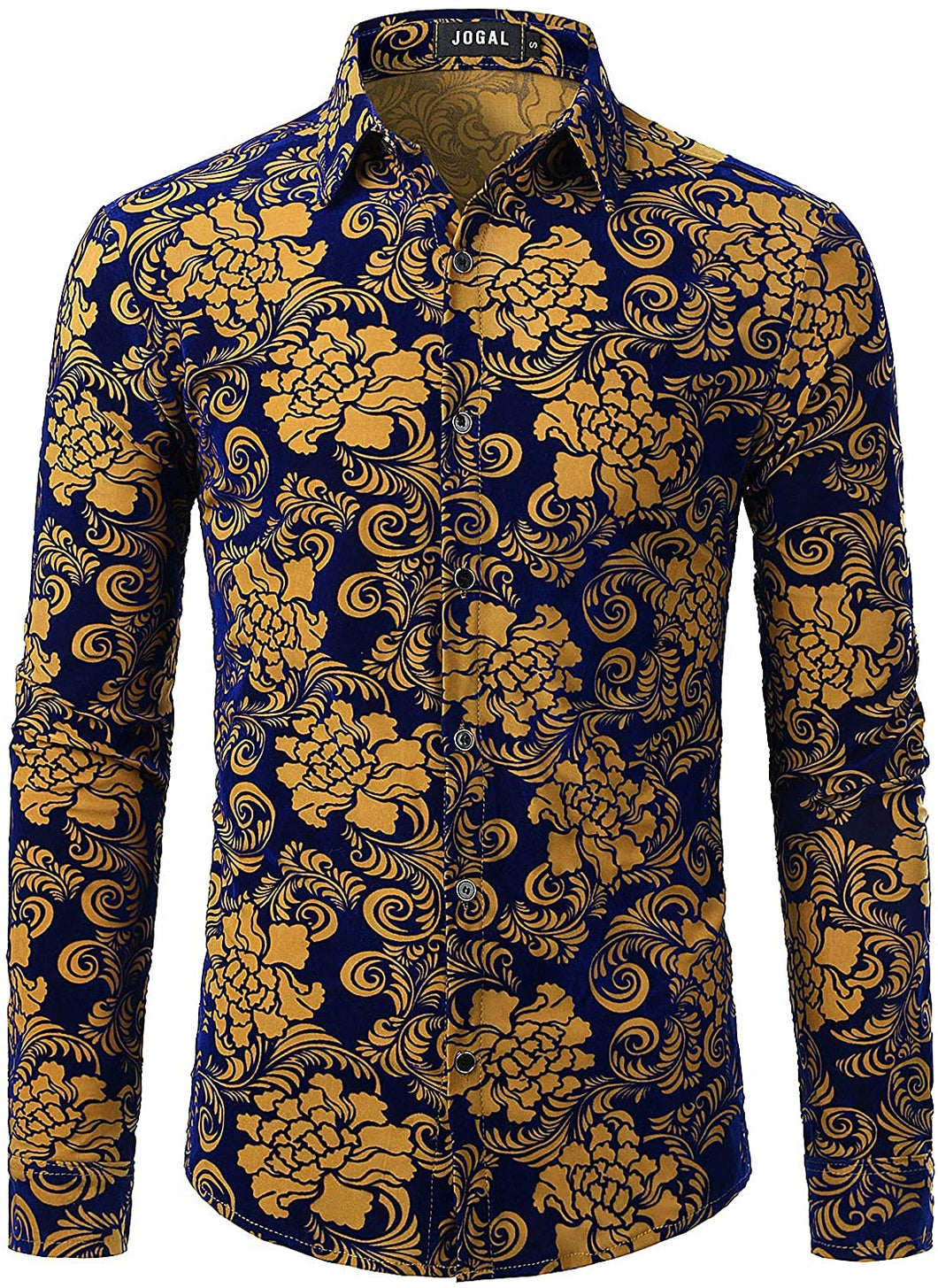 Men's Floral Vintage Khaki Velvet Rose Long Sleeve Casual Button Down Shirt