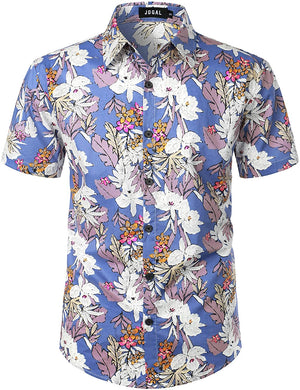 Purple Floral Button Down Short Sleeve Hawaiian Shirt
