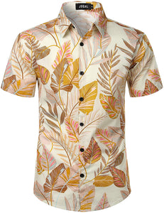 Apricot Leaf Print Button Down Short Sleeve Hawaiian Shirt