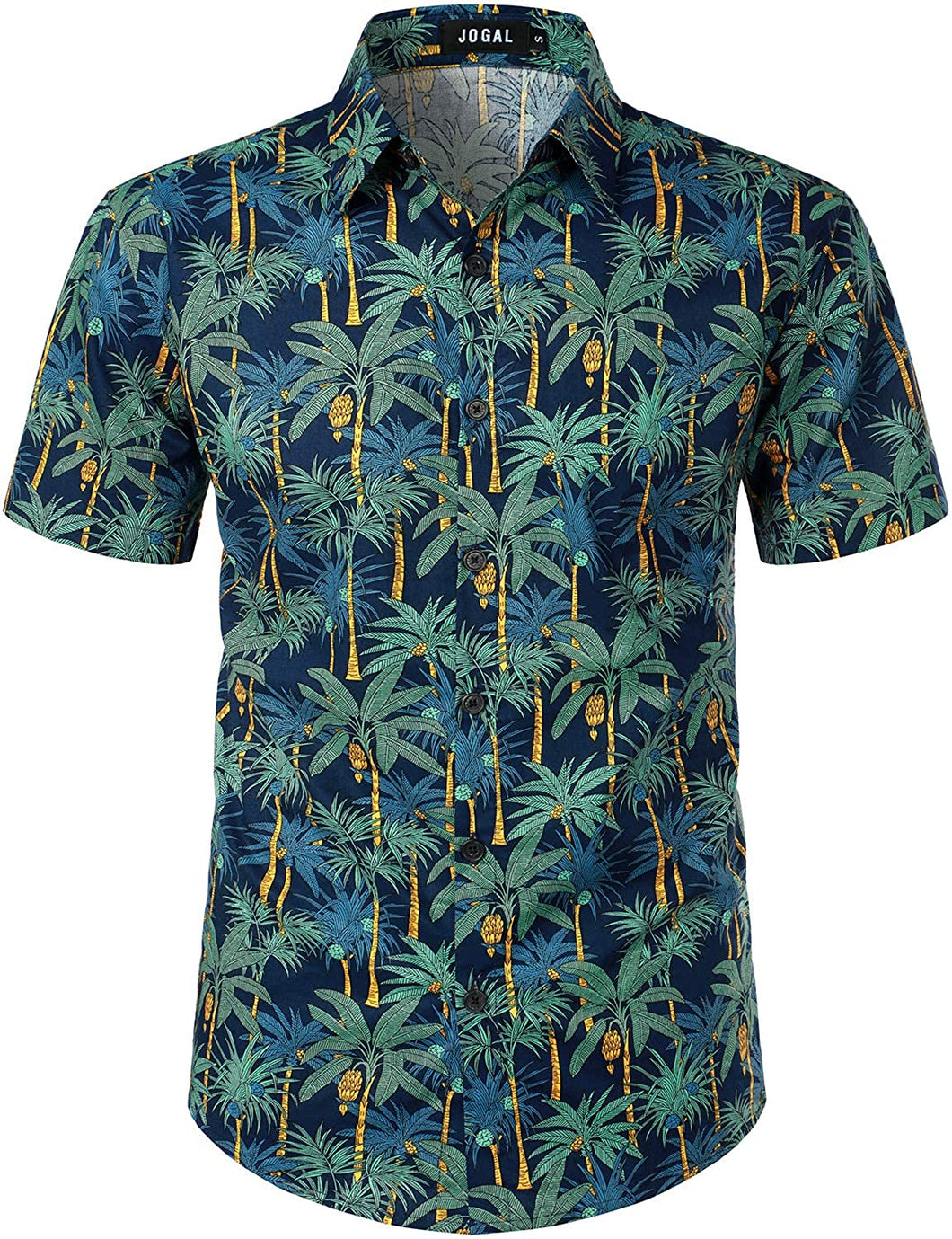 Navy-Yellow Tropical Button Down Short Sleeve Hawaiian Shirt