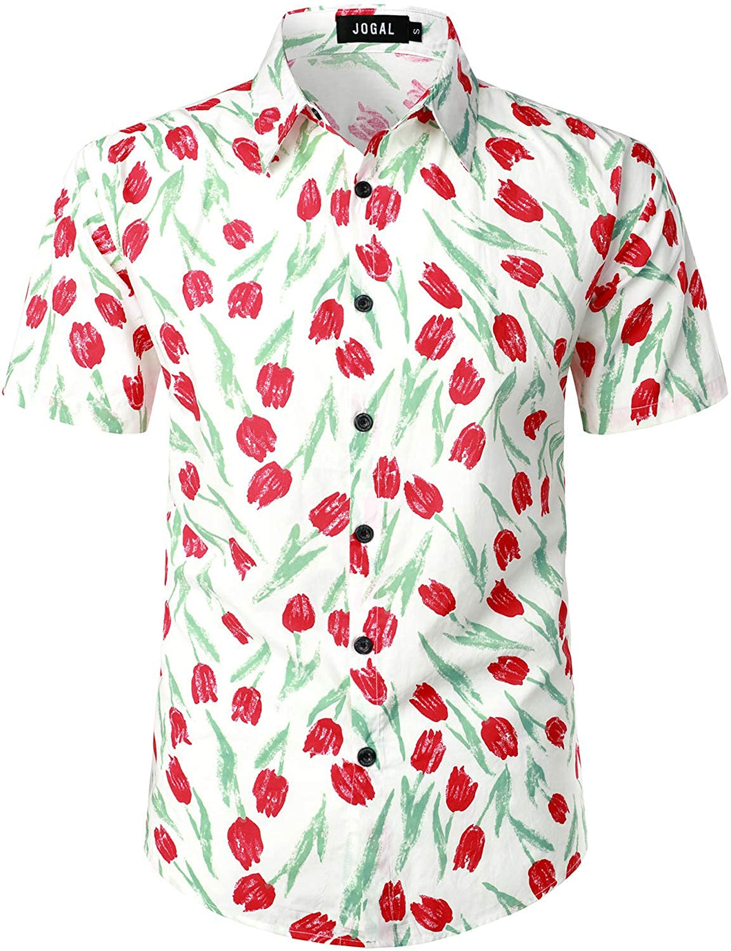 White-Red Flower Button Down Short Sleeve Hawaiian Shirt