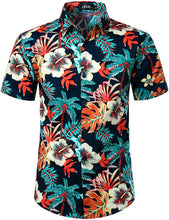 Load image into Gallery viewer, Cyan Blue Button Down Short Sleeve Hawaiian Shirt