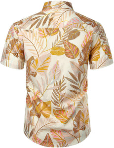 Apricot Leaf Print Button Down Short Sleeve Hawaiian Shirt