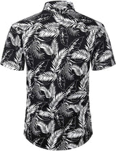 Load image into Gallery viewer, Men&#39;s Black Leaf Print Button Down Short Sleeve Shirt