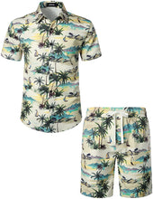 Load image into Gallery viewer, Men&#39;s Hawaiian Prints Beige Button Down Shirt-Pants Set