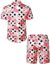 Load image into Gallery viewer, Men&#39;s Hawaiian Prints White-Pink Button Down Shirt-Pants Set
