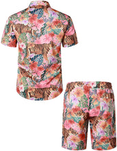 Load image into Gallery viewer, Men&#39;s Hawaiian Prints Orange Tiger Button Down Shirt-Pants Set