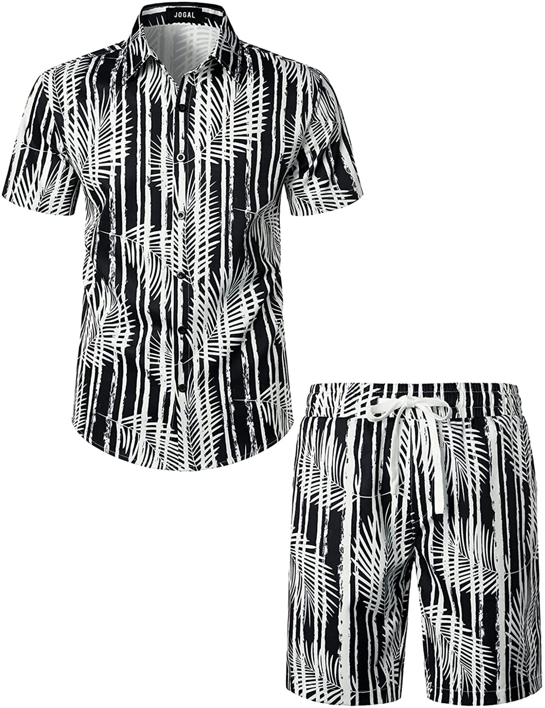 Men's Hawaiian Prints Black Button Down Shirt-Pants Set