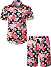 Load image into Gallery viewer, Men&#39;s Hawaiian Prints Black-Pink Button Down Shirt-Pants Set