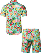 Load image into Gallery viewer, Men&#39;s Hawaiian Prints Green Button Down Shirt-Pants Set