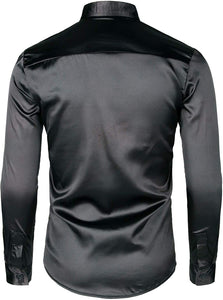 Men's Disco Black Silver Sequins Long Sleeve Button Down Shirt