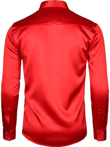 Men's Disco Red Sequin Long Sleeve Button Down Shirt