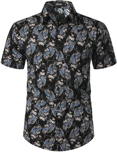 Vintage Black Bandana Print Button Down Hawaiian Shirts