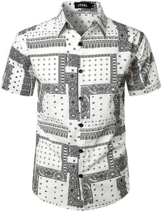 Vintage White Bandana Print Button Down Hawaiian Shirts