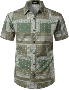 Vintage Green Bandana Print Button Down Hawaiian Shirts