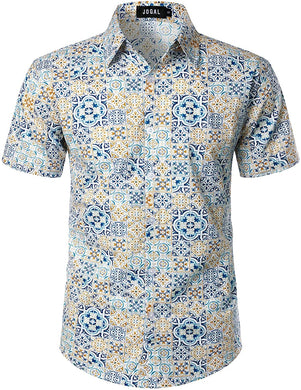 Vintage Yellow-White Bandana Print Button Down Hawaiian Shirts