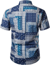 Load image into Gallery viewer, Vintage Blue Bandana Print Button Down Hawaiian Shirts