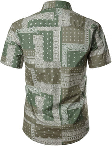 Vintage Green Bandana Print Button Down Hawaiian Shirts