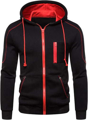 Men's Black Full Zip Lightweight Hoodie Sweatshirt