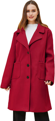 Wool Pea Coat Notched Lapel Wine Red Warm Winter Long Trench Jacket
