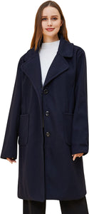 Wool Pea Coat Notched Lapel Navy Warm Winter Long Trench Jacket