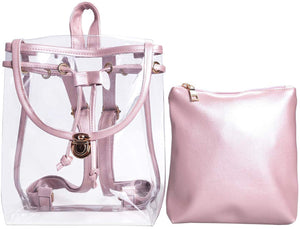 Fashion 2 in 1 Rose Pink Clear Transparent Backpack