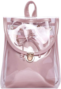 Fashion 2 in 1 Rose Pink Clear Transparent Backpack