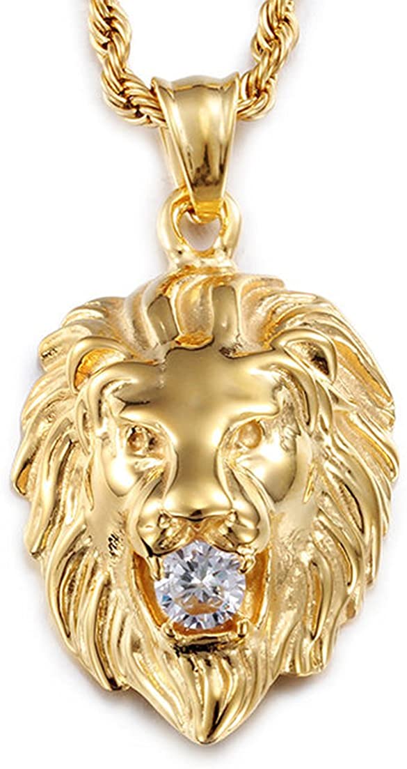 Cornerstone View Gold Stainless Steel Men's Necklace Lion Pendant