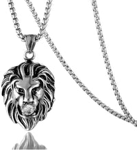 Load image into Gallery viewer, Cornerstone View Silver Black  Stainless Steel Men&#39;s Necklace Lion Pendant